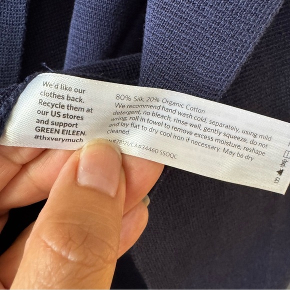 Eileen Fisher Silk Blend Open Front Knit Cardigan Sweater Size M Blue Minimalist - Picture 6 of 8